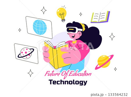 Future of Education Technology Vector Illustration Featuring Modern Digital Learning and Machines For Smart Academic Tools And Edtech In a Background 133564232
