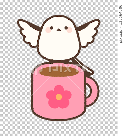 一隻長尾山雀停在杯子邊緣休息時，展開了翅膀。 133564306