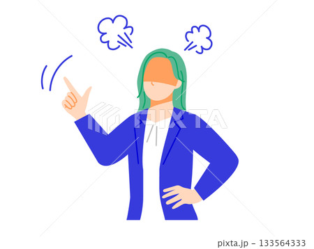スーツのビジネスウーマンが怒っている表情イラスト。フラットデザイン スーツのビジネスウーマンが怒っている表情イラスト。フラットデザイン 133564333