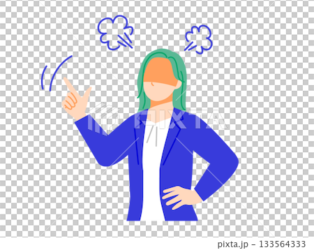 スーツのビジネスウーマンが怒っている表情イラスト。フラットデザイン スーツのビジネスウーマンが怒っている表情イラスト。フラットデザイン 133564333