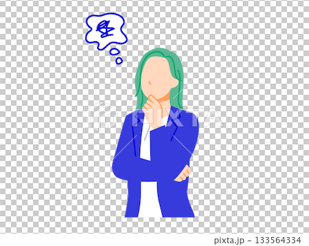 一位身著職業套裝、表情憂慮的女商人的插圖。扁平化設計。 133564334