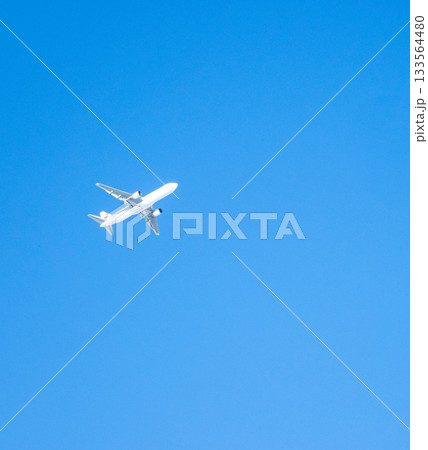 青空と目的地に向かう飛行機のシンプルな風景 青空と目的地に向かう飛行機のシンプルな風景 133564480