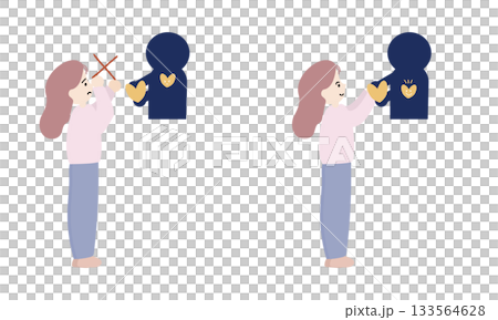 人の助けを拒絶する女性と受け取る女性の対比イラスト 133564628