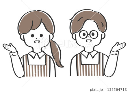 案内をするカフェ店員の男女のイラスト 133564718