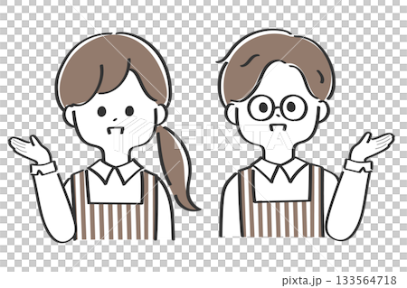 案内をするカフェ店員の男女のイラスト 133564718