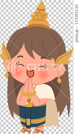 Adorable Thai Character Wai Greeting Asian Cultural Illustration for Festivals Adorable Thai Character Wai Greeting Asian Cultural Illustration for Festivals 133565110