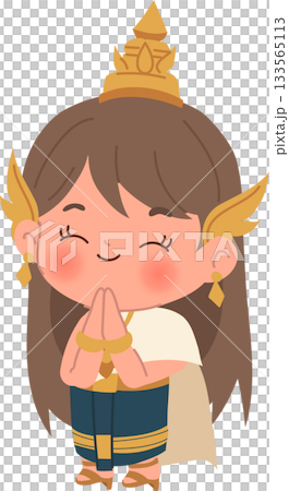 cute thai cartoon girl in cultural dress doing wai greeting for thailand tradition asian festival cute thai cartoon girl in cultural dress doing wai greeting for thailand tradition asian festival 133565113