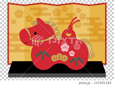 A red zodiac horse and a gold folding screen A red zodiac horse and a gold folding screen 133565189
