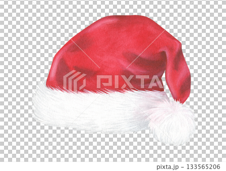 Watercolor illustration of a Santa Claus's red Hat. Hand drawn vintage sketch on white isolated background. A festive attribute for creating New Year's designs. Water color painting art image Watercolor illustration of a Santa Claus's red Hat. Hand drawn vintage sketch on white isolated background. A festive attribute for creating New Year's designs. Water color painting art image 133565206