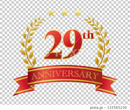 29週年紀念圖示。紅色絲帶和裝飾框。 29週年紀念圖示。紅色絲帶和裝飾框。 133565230