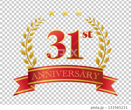 31週年紀念圖示。紅色絲帶和裝飾框。 31週年紀念圖示。紅色絲帶和裝飾框。 133565231