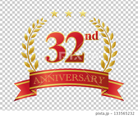 32nd anniversary icon. Red ribbon and decorative frame. 32nd anniversary icon. Red ribbon and decorative frame. 133565232