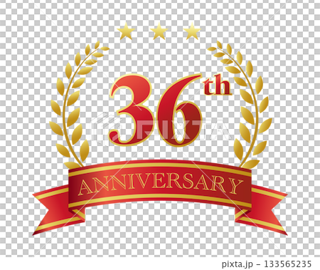 36周年記念のアイコン。赤いリボンと装飾フレーム。 133565235