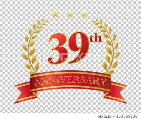 39周年記念のアイコン。赤いリボンと装飾フレーム。 133565238