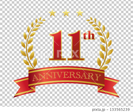 11週年紀念圖示。紅色絲帶和裝飾框。 11週年紀念圖示。紅色絲帶和裝飾框。 133565239