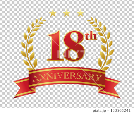 18週年紀念圖示。紅色絲帶和裝飾框。 18週年紀念圖示。紅色絲帶和裝飾框。 133565241