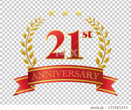 21週年紀念圖示。紅色絲帶和裝飾框。 21週年紀念圖示。紅色絲帶和裝飾框。 133565243