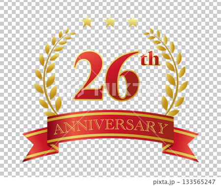 26週年紀念圖示。紅色絲帶和裝飾框。 133565247