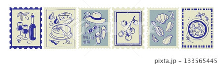 Italian summer stamps collection with food Italian summer stamps collection with food 133565445