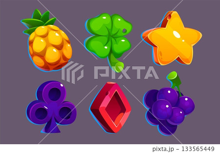 Cartoon slot machine icon set 133565449