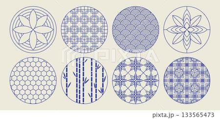 Round Japanese pattern frames set 133565473