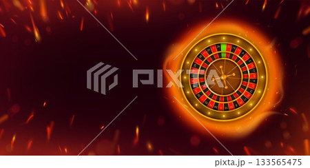Casino wheel on fire sparks background Casino wheel on fire sparks background 133565475