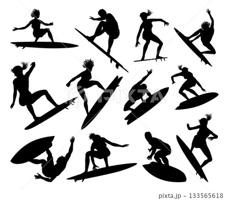 Surfer Surfboard Surfers Men Women Silhouettes Surfer Surfboard Surfers Men Women Silhouettes 133565618