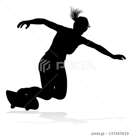 Woman Silhouette Female Skateboarder Girl Woman Silhouette Female Skateboarder Girl 133565619