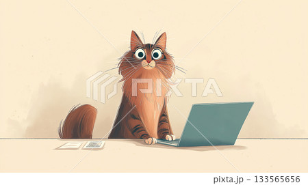 パソコンを使う虎猫のイラスト 133565656
