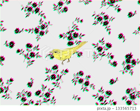 花柄を背景にした黄色い鳥のイラスト 花柄を背景にした黄色い鳥のイラスト 133565713