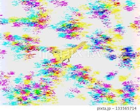 カラフル背景の黄色い鳥のイラスト 133565714