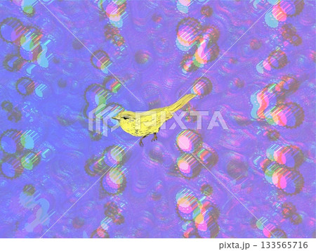 サイケデリックな模様を背景にした黄色い鳥のイラスト サイケデリックな模様を背景にした黄色い鳥のイラスト 133565716