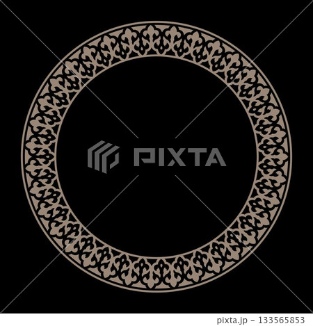 Oriental vector gold round frame with arabesque, floral elements. Circle Oriental border. Typical egyptian, assyrian and greek motives. Classic, elegant design is perfect for textile, engraving, plate Oriental vector gold round frame with arabesque, floral elements. Circle Oriental border. Typical egyptian, assyrian and greek motives. Classic, elegant design is perfect for textile, engraving, plate 133565853