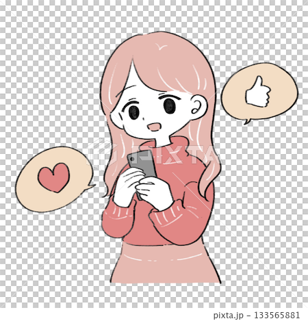 スマホを見る女性のイラスト スマホを見る女性のイラスト 133565881