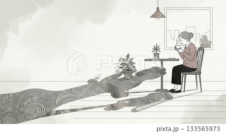 影と光が織りなすカフェのひととき 133565973