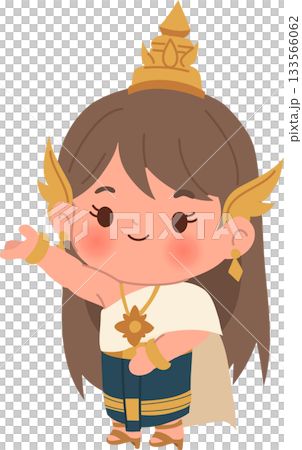 cute thai girl character wearing traditional costume. used to show thai heritage in educational content 133566062