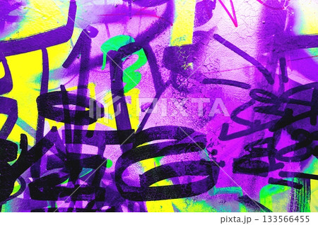 Vibrant Graffiti Art in Neon Purple, Yellow, Green for 80s Urban Style Vibrant Graffiti Art in Neon Purple, Yellow, Green for 80s Urban Style 133566455
