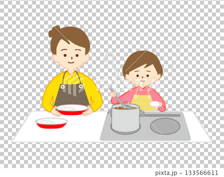 Woman cooking with girl Woman cooking with girl 133566611