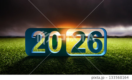 Number 2026 on green grass with a dramatic dawn or sunset background. Happy New Year concept or Celebration Number 2026 on green grass with a dramatic dawn or sunset background. Happy New Year concept or Celebration 133568164
