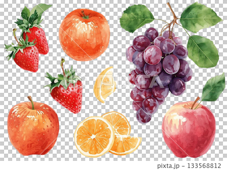 水彩水果插圖（透明背景PNG） 133568812