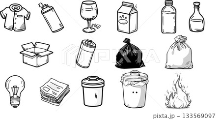 ゴミの分別/モノクロ ゴミの分別/モノクロ 133569097