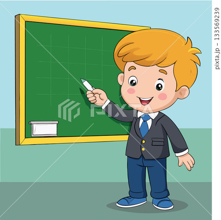 Young pupil writing on a blackboard wearing a uniform 133569239