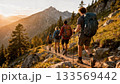 Group Hiking Together Mountain Trail Outdoor Adventure 133569442
