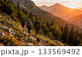 Group Hiking Together Mountain Trail Outdoor Adventure 133569492