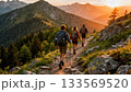 Group Hiking Together Mountain Trail Outdoor Adventure 133569520
