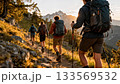 Group Hiking Together Mountain Trail Outdoor Adventure 133569532
