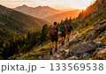 Group Hiking Together Mountain Trail Outdoor Adventure 133569538