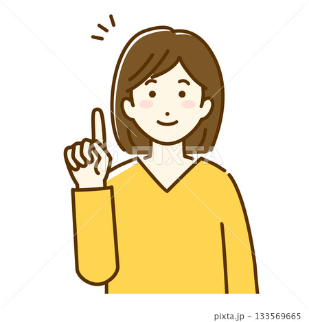笑顔で指差しをする若い女性のイラスト 133569665