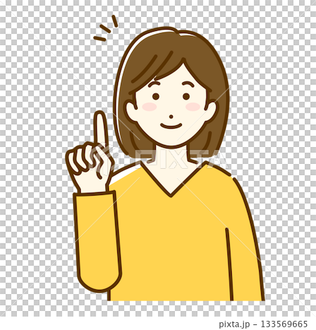 笑顔で指差しをする若い女性のイラスト 133569665