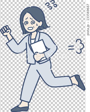 忙しく走り回る40代ビジネスウーマンのイラスト 忙しく走り回る40代ビジネスウーマンのイラスト 133569687